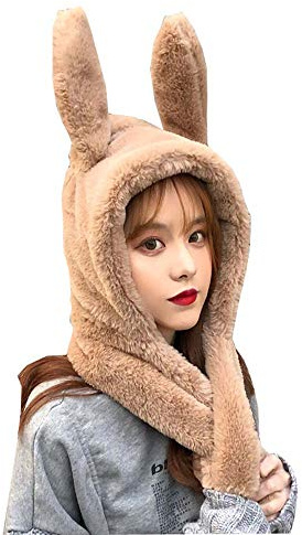 YEKEYI Warme Wintermütze, Pop-Up-Ohren, Plüschmütze, Ohr, springender Hasenhut für Damen und Mädchen