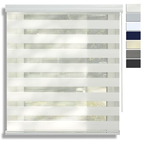 EFIXS Doppelrollo mit Kassette Montage Wand/Decke mit Bohren Breiten: 40-220, Höhe: bis 240 Hier: BxH (220 x 175) cm (Schneeweiss) Premium Duorollo, oder ohne Bohren mit Klemmhalter am PVC-Fenster