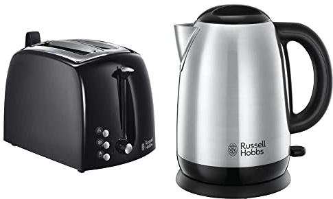 Russell Hobbs Toaster Grille-Pain Fentes Larges - Noir 22601-56 Texture & Bouilloire 1,7L, Ebullition Rapide, Ouverture Facile - 23912-70 Adventure