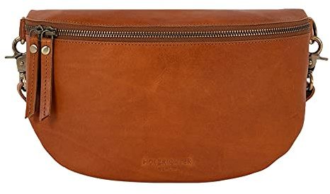 HOLZRICHTER Berlin - Große Bauchtasche aus Leder für Damen, 14 x 28 x 7 cm, Vintage Gürteltasche, Handgefertigte Hüfttasche, Premium Accessoire in Schwarz, Braun, No 2-2 (Cognac)