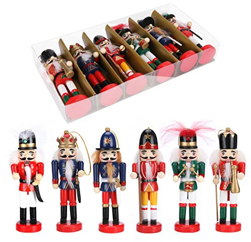 Achort Cascanueces Tradicional de Navidad, 6 Piezas 13,5 cm Marioneta de Madera, Figura de Soldado, Decoración Colgante de Árbol de para el Hogar, Año Nuevo Regalos
