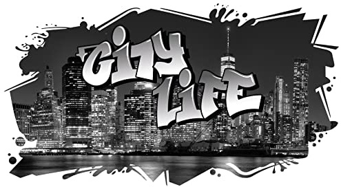 Finest Folia 3D Graffiti Wandtattoo 97x53cm Streetart Wandsticker für Jugendzimmer Kinderzimmer Wohnzimmer Deko Aufkleber Vinyl Wandbild mehrfarbig selbstklebend W008 (01 New York, Ohne Wunschname)