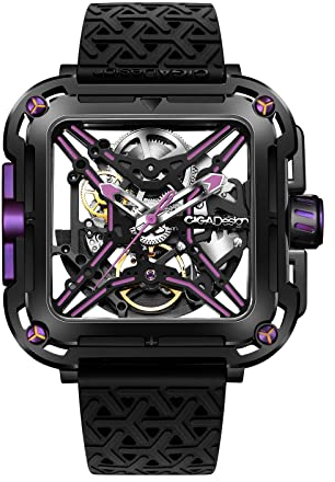 CIGA Design Mechanical Automatic Watch X Series SUV Inspired Anti-Shock Design Sapphire Crystal Analog Skeleton Watches with Silicone Strap for Men and Women (Cyber Purple)
