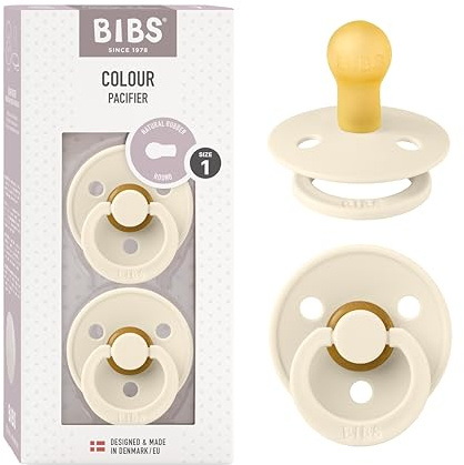 BIBS Pacifiers Colour Collection | Natural Rubber Baby Pacifier | Round Nipple | Set of 2 BPA-Free Soothers | Made in Denmark | 0+ Months (Pack of 2) | Ivory