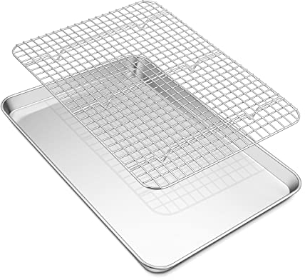 TEAMFAR Teglia da forno con griglia di raffreddamento, 40 x 30 x 2,5cm rettangolare teglia da forno, in acciaio inox con griglia di raffreddamento per cuocere, lavabile in lavastoviglie