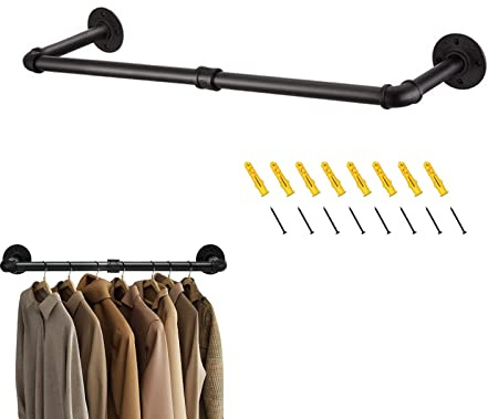 iMeshbean Kleiderständer Wandmontage, Industrielle Kleiderstange aus Metall, 91.5 cm Platzsparender Garderobenständer für Flur, Schlafzimmer, Wohnzimmer, bis 50 kg Belastbar