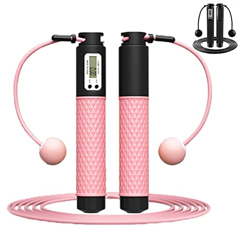 Aniuge Skipping Rope, Skipping Rope with Counter,Digital Speed Jump Rope,Speed jumping rope, For Kids Adults Fitness, Tangle-free Adjustable Rope, Weighted & Non-slip Handle for Fitness, Pink