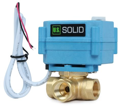 U.S. Solid 3 Wege Messing Motorkugelhahn Zonenventil - Kugelventil mit manueller Funktion - Hochbelastbarer vielseitiger L-Typ-Wasserabsperrhahn, Standardport(3/8, 9-24V AC/DC)