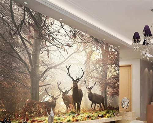 COJIC Selbstklebende Tapete für Wände, 3D-Retro-Nostalgie-Stil, Wald, Hirsch, Wandbild, TV-Tapete, Papel de Parede, wasserdicht, S: 200 X 140 Cm