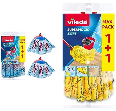 Vileda Recharge SuperMocio 3Action, Paquet de 2, pour Tous Les systèmes de Balai espagnols Vileda & Recharges Têtes de Balai à Franges SuperMocio - Soft Jaune Pack 2 recharges