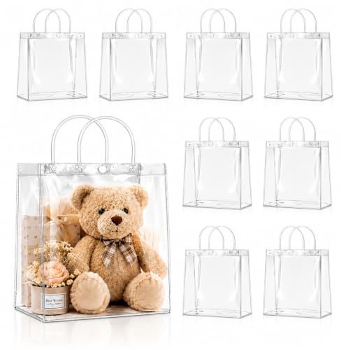 OfficeCastle Transparente Geschenktüten mit Griffen, wiederverwendbare Einkaufstaschen für Hochzeit, Babyparty, Partyzubehör, 20 x 8 x 20 cm, 5 Stück