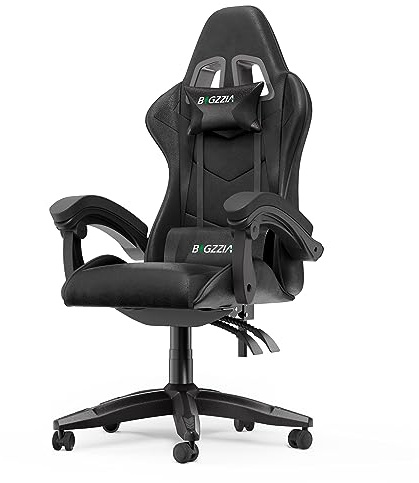 Bigzzia Gaming Chair - Ergonomic Office Desk Chair with Lumbar & Headrest Support, Adjustable Height, Reclining Racing Style Leather Black/Purple
