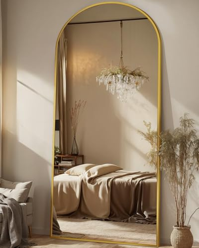Antok 71 x28” Arched Full Length Floor Mirror, Gold Aluminum Frame, Free Standing/Wall Mount/Leaning for Bedroom, Living Room, Dressing Room