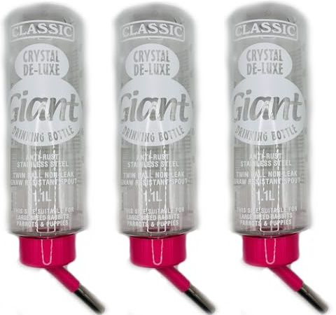 3 PACK CLASSIC GIANT DRINKING BOTTLE PINK SMALL ANIMAL RABBIT GUINEA PIG 1.1LTR