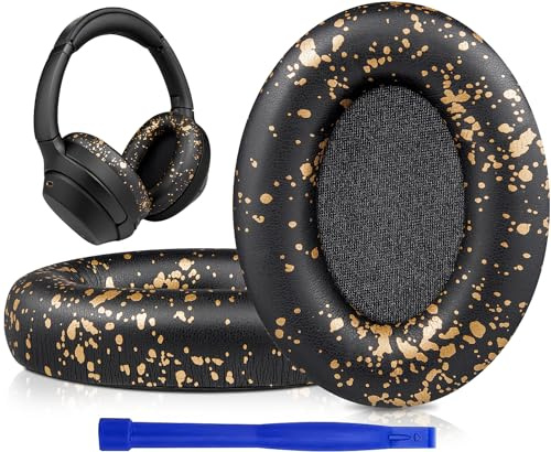 SOULWIT Professional Earpads Cushions Replacement for Sony WH-1000XM3 (WH1000XM3) Over-Ear Headphones, Ear Pads with Softer Protein Leather, Noise Isolation Memory Foam, Added Thickness (Black Gold)