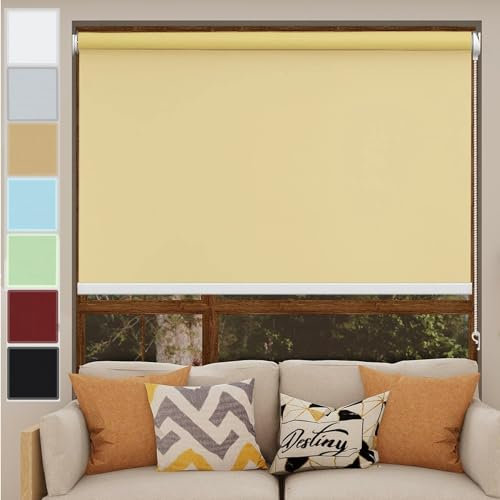 Estor Opaco Enrollable 100 x 100 cm Klemmfix sin taladrar, Tejido, Persianas Cortinas Enrollables con Revestimiento de Color a Juego, para Ventanas y Puertas, Amarillo Arena