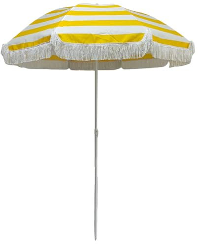 Muuyorr 160cm Runder Sonnenschirm Mit Quasten, Balkonschirm Mit UV-Schutz, Strandschirm Sonnenschirm, UV-Schutz, Höhenverstellbar, Ohne Sockel