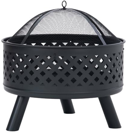 [US Direct] U-style rotondo braciere in acciaio a legna da campeggio barbecue grill riscaldatore con schermo scintilla per cortile giardino campeggio falò patio