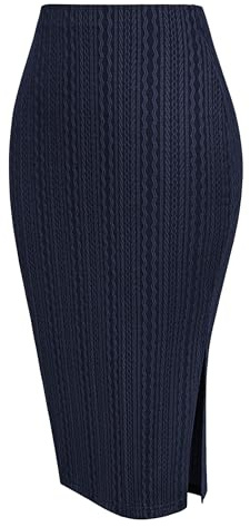 Zeagoo Knee Length Skirts for Women Stretch High Waist Pencil Skirt Ladies Midi Skirts Side Split Solid Pencil Skirt Navy Blau