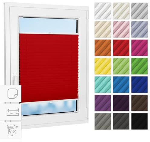 Estika Plissee zum kleben innenrahmen - Rot - 90 cm x 150 cm - Plissee ohne Bohren, Plissee kleben, Rollos für Fenster ohne Bohren, Jalousien Fenster für innen, Fenster plissee