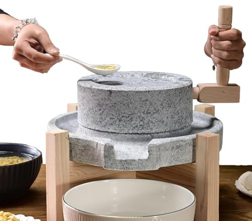 KK-GGL Manual Natural Granite Stone Mill, Wet & Dry Hand Stone Mill Grinding Machine, Grinding Wet Soybean Oat Milk, Hand Crank Natural Granite Wheat Paste Mill Grinding Machine