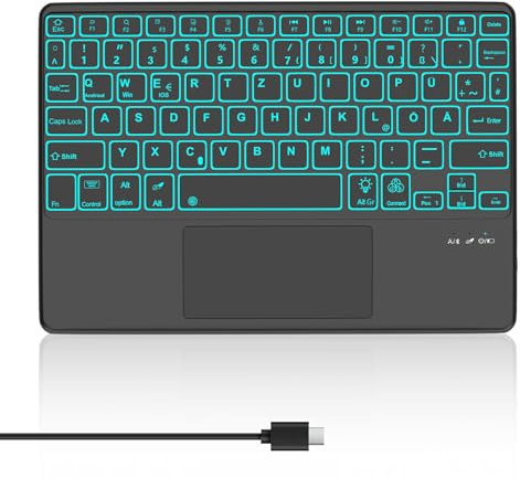 Rétroéclairage Clavier avec Pavé Tactile, Clavier sans Fil Bluetooth 10 Pouces, Clavier Bluetooth AZERTY Français pour iPad, iPad Pro/Air, Android Samsung, Xiaomi, Huawei, Lenovo Tablette,Noir