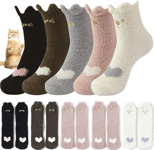 SUpoetry 5 Pezzi Calzini Donna Invernali, Calzini Simpatici Donna, C alzini Morbidi e Termici, C alzini da Casa da D-onna, Soffici C alzini Invernali da D-onna, C-alzini Natalizi Multicolori