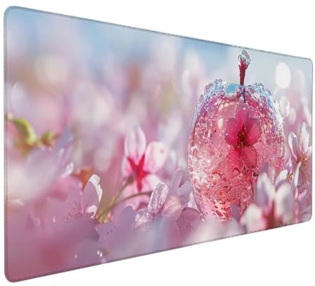 Tappetino Mouse Gaming Grande XL 800x400x3mm, Mouse Pad, Tappetino per Mouse da Gioco, Resistente All'acqua con Superficie Liscia, Base in Gomma Antiscivolo, Bordi Cuciti rosa mela di cristallo 4-9