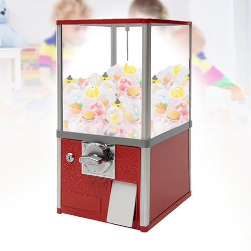 URJWAN Candy Dispenser, Capsule Toys Vending Machine,Candy Vending Machine, Gumball Machine, Gumball Dispenser Machine, Suitable for $1 Coins, Transparent Appearance,Red