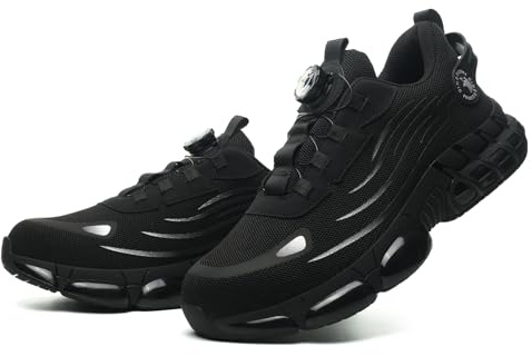 QINGRUIPAI Unisex Adult Safety Trainers, Steel Toe Cap, Puncture Resistant, Lightweight, Breathable, Slip Resistant, Black, 10 UK
