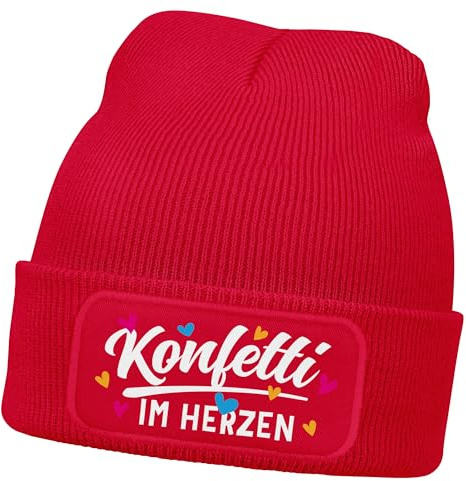 MoonWorks® Damen Beanie mit Patch Strickmütze mit Spruch Party Eskaliert eh Wieder Aufdruck Lustig Damenmütze