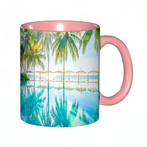 EKLMPS Coffee Mugs,11oz Ceramic Mugs, Funny Gifts for Women, Birthday Present,Christmas,Funny Mugs for Men,Landscape,Pool by The Beach with Seasonal Eden Hot Sunny Humid Coastal Bay Photography