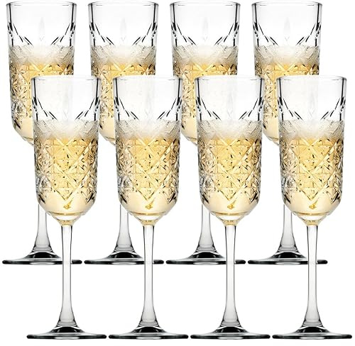 Queensway Home & Dining 175ml Stemmed Champagne Flutes Elegant Glasses for Celebrations, Special Occasions, Toasting & Sparkling Wine, Classic Design, Dishwasher Safe - Set of 8