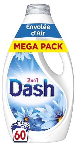 Dash 2en1 Lessive Liquide Envolée d'Air, 60 Lavages, 3 Semaines de Fraîcheur, Avec Lenor, Parfum Brise Marine et Fleurs Fraîches, Nettoyage en Profondeur, Fabriquée en France