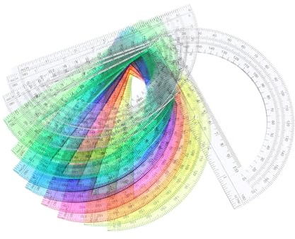 SEWACC 12 Pezzi Goniometri Semicircolari Di Plastica Trasparente a 180 Gradi Colorati, Righelli Di Misurazione Doppia Scala Cm/pollici, Forniture Scolastiche Per Studenti, Ufficio e Disegno Tecnico