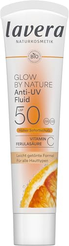 lavera Glow by Nature Fluide Solaire anti-UV FPS 50 40 ml | Protection minérale, UVA & UVB, Vitamine C & acide férulique, Vegan
