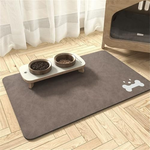 Hearda Futtermatte Hund Groß, Katzen Futternapf Unterlage rutschfest Saugfähig Napfunterlage Hund Unterlage Katzennapf Schnelltrocknend Futternapf Matte (Hellbraun E,40x120cm)