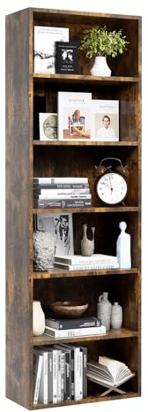 oneinmil Bücherregal, Bücherschrank mit 6 Ebenen, Standregal, Bücherregal Hoch, Modernes offenes Regal aus Holz, für Wohnzimmer, Schlafzimmer, Büro, Arbeitszimmer, 55,5 x 23,5 x 181 cm, Braun