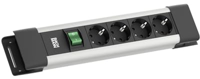BACHMANN CONNECTUS 4-Fach Steckdosenleiste (Robuste Mehrfachsteckdose mit Schalter und 2m Kabel) Grau, Schwarz