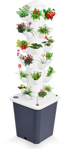 30 Holes Hydroponic Growing System Kit, Hydroponic Garden Tower with Pump System, 6 Layers Indoor Vertical Hydroponic Garden Tower for Herbs, Fruits and Vegetables (White)