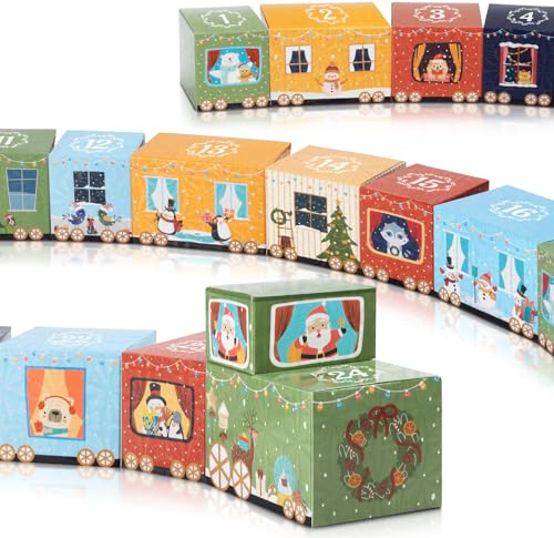 Calendrier de l'Avent Vide à Remplir DIY, 24 Boîtes Calendrier de l’Avent Train à Remplir Soi-même, Kit de Calendriers de l'Avent, Calendrier de Noël Personnalisé Cadeaux pour Enfants, Filles, Garçons