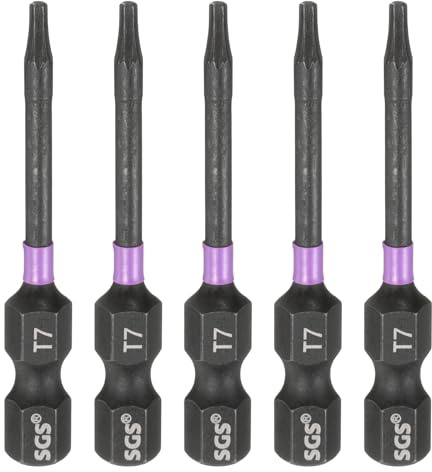 sourcing map 5pcs T7 Torx Testa Cacciavite Impact Bit 1/4 Hex Shank 2 (50mm) Lungo Magnetico Senza Foro A Prova di Manomissione 6 Point Star Screw Driver Punte da Trapano Fosfato S2 Acciaio Utensili