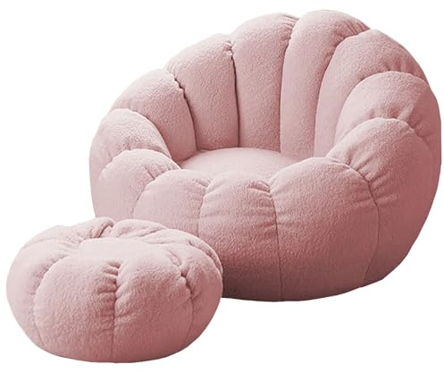 BotYcht Fodera per Poltrona a Sacco a Forma di Zucca(Senza Imbottitura), Copertura Puff Poltrona Sacco in Tessuto in Velluto di Peluche per Adulti e Bambini,Rosa