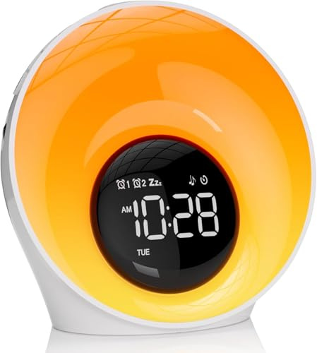 Wake Up Light Sunrise Alarm Clock,White Noise Sound Machine with 30 Soothing Sounds,Timer,Sleep Aid,Snooze,Adjustable Brightness & Volume Lamp,Dual Digital Alarm Clocks for Heavy Sleepers Adults Kids