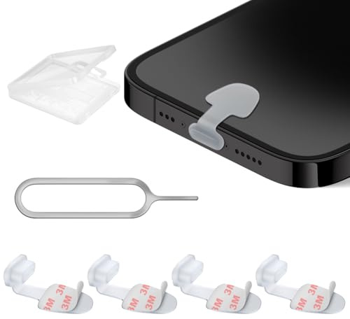 AXFEE Type C Port Dust Plugs, 4PCS Silicone USB C dust Plug (Transparent) | Anti Dust Cover Caps with Removable Adhesive Card removal pin, USB-C Charging Port Cover for iPad/Phone 17/16/15 Series etc