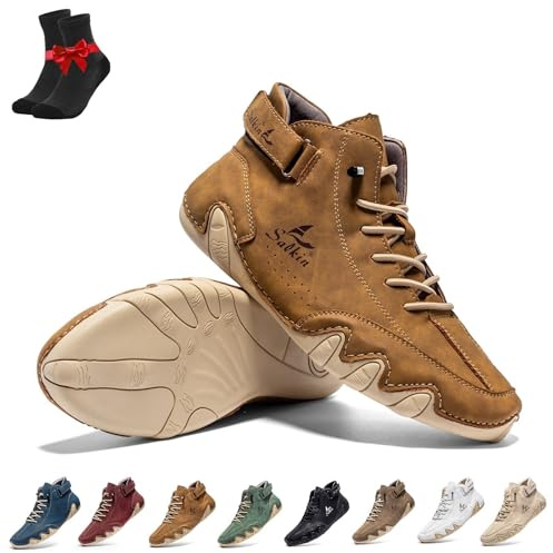 Barfotastövlar, Andningsbara halkfria barfotaskor, Unisex sneakers, Lädersneakers, Ergonomiska barfotaskor(Yellow-brown,43 EU)