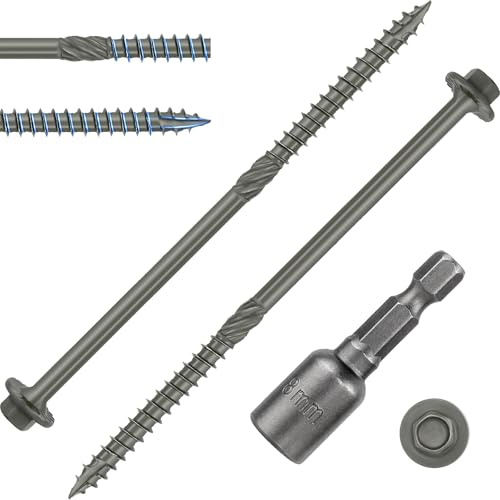 FandWay 40 Pcs Timber Screws,6.7x125mm Hex Head Timber Fixing Screws,Heavy Duty Structural Wood Deck Screw,Rust Epoxy Coated Coach Screw External Hex for Outdoor Log Landscape Frame (Exterior Green)