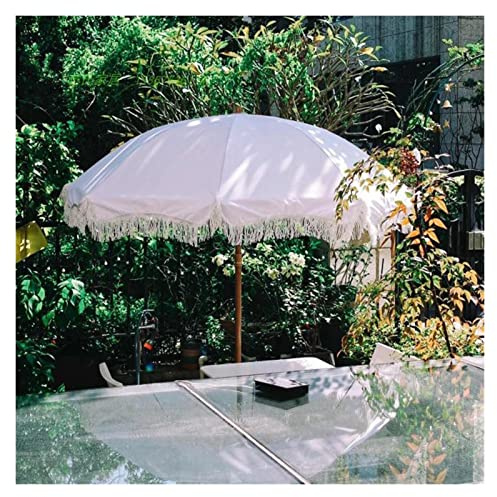 Parasol de Jardin Blanc de 2 m avec Franges, Parasol décoratif pour Patio extérieur, pour Mariage à thème en Plein air, Parasol de Plage