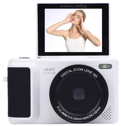 GOWENIC Digital Camera for Photography, 4K 64MP Autofocus Video Camera with 180° Flip Screen, 16X Digital Zoom, Multiple Mode Options, for Teenagers Beginners (White)