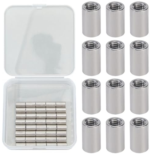GORGECRAFT 1 boîte de 40 écrous D'Accouplement Ronds de 10 x6mm en Métal Argenté 304 Manchons Filetés en Acier Inoxydable Fixations pour Tiges Écrous pour Supports de Construction Industrielle